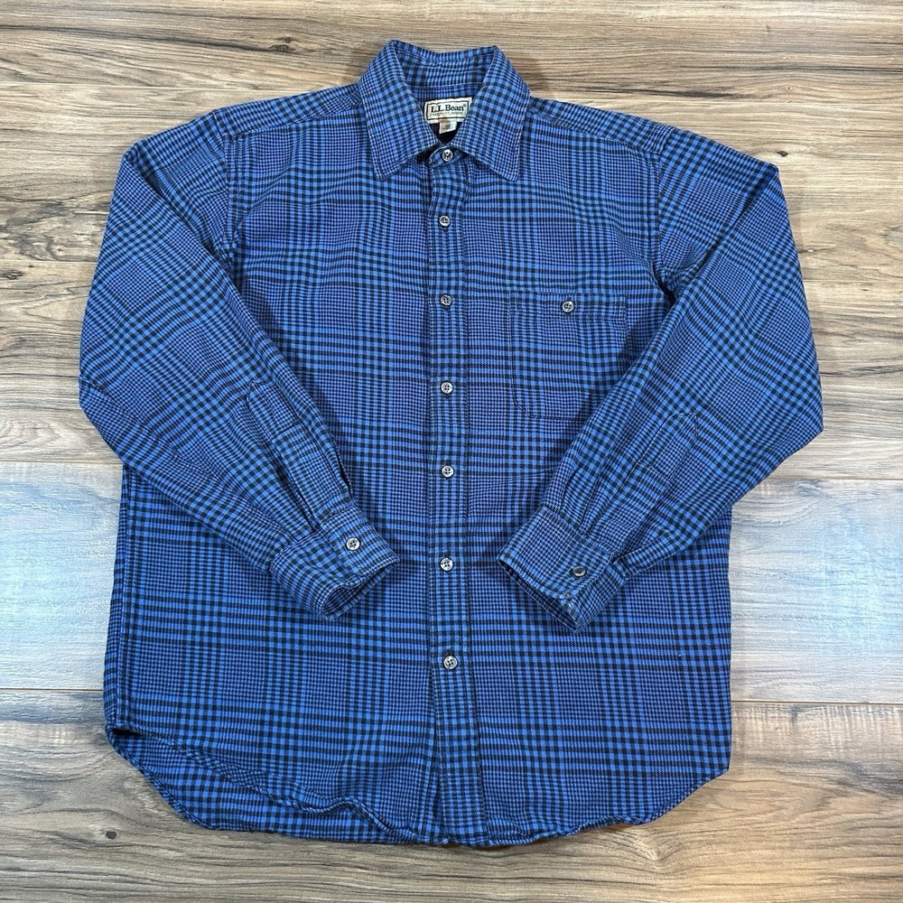 VTG LL Bean Mens Med |Blue| Made In USA Long Sleeve Flannel Button Up Shirt